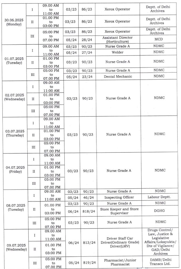 DSSSB June and July 2025 Exam